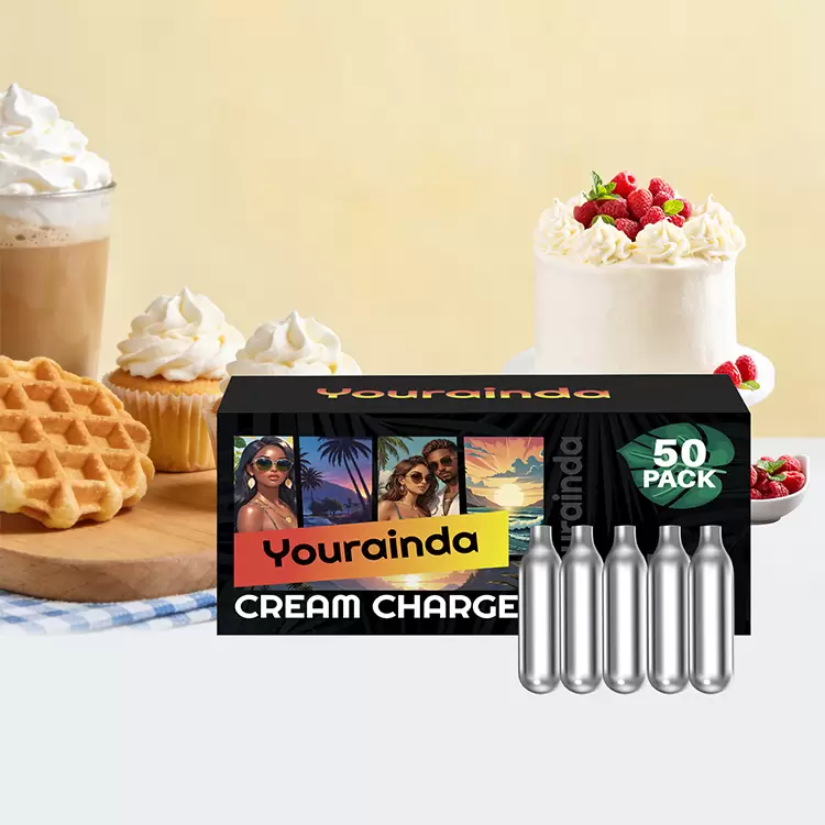 YOURAINDA 8g Standard Food-Grade Whipped Cream Chargers - 50 Pcs/Box (1-12 Box Bundles) | Universal N2O Cartridges - Image 2