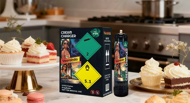 Make café-quality whipped cream at home or in your kitchen. One 615g tank replaces 75+ small chargers — no more mid-recipe interruptions. 100% food-grade N₂O, zero oily residue, pure taste every time. The YOURAINDA 1L (615g) high-capacity tank delivers 100% pure, food-grade nitrous oxide (N2O) with zero industrial aftertaste. Say goodbye to frequent cartridge swaps and maximize your back-of-house efficiency. Available in 4, 6, 8, and 12-pack wholesale bundles to lower your costs. Purest Culinary Experience: Filled with premium food-grade N2O, ensuring your whipped cream holds its shape longer and tastes fresher. We guarantee zero oily residue or metallic flavor, perfectly preserving the original taste of your ingredients. Maximum Workflow Efficiency: A single 615g tank replaces over 75 standard 8g chargers. This continuous, regulated gas flow prevents mid-shift interruptions, making it the ultimate time-saving upgrade for busy restaurants and bakeries. Universal Compatibility: Seamlessly connects to most standard whipped cream dispensers using a pressure regulator (sold separately) for a quick, plug-and-play setup. Eco-Friendly & Safe: Constructed from 100% recyclable, high-grade steel with advanced leak-proof technology to ensure secure storage and transport. Compatible with standard CGA320 regulators, available from $15-30 on Amazon