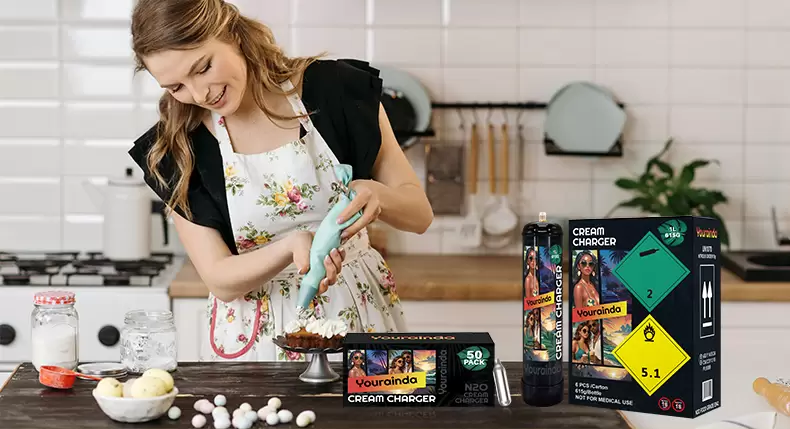 Make café-quality whipped cream at home or in your kitchen. One 615g tank replaces 75+ small chargers — no more mid-recipe interruptions. 100% food-grade N₂O, zero oily residue, pure taste every time. The YOURAINDA 1L (615g) high-capacity tank delivers 100% pure, food-grade nitrous oxide (N2O) with zero industrial aftertaste. Say goodbye to frequent cartridge swaps and maximize your back-of-house efficiency. Available in 4, 6, 8, and 12-pack wholesale bundles to lower your costs. Purest Culinary Experience: Filled with premium food-grade N2O, ensuring your whipped cream holds its shape longer and tastes fresher. We guarantee zero oily residue or metallic flavor, perfectly preserving the original taste of your ingredients. Maximum Workflow Efficiency: A single 615g tank replaces over 75 standard 8g chargers. This continuous, regulated gas flow prevents mid-shift interruptions, making it the ultimate time-saving upgrade for busy restaurants and bakeries. Universal Compatibility: Seamlessly connects to most standard whipped cream dispensers using a pressure regulator (sold separately) for a quick, plug-and-play setup. Eco-Friendly & Safe: Constructed from 100% recyclable, high-grade steel with advanced leak-proof technology to ensure secure storage and transport. Compatible with standard CGA320 regulators, available from $15-30 on Amazon