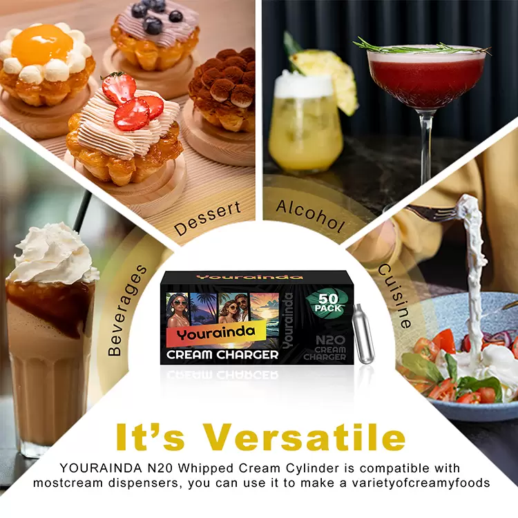 YOURAINDA 8g Standard Food-Grade Whipped Cream Chargers - 50 Pcs/Box (1-12 Box Bundles) | Universal N2O Cartridges - Image 5