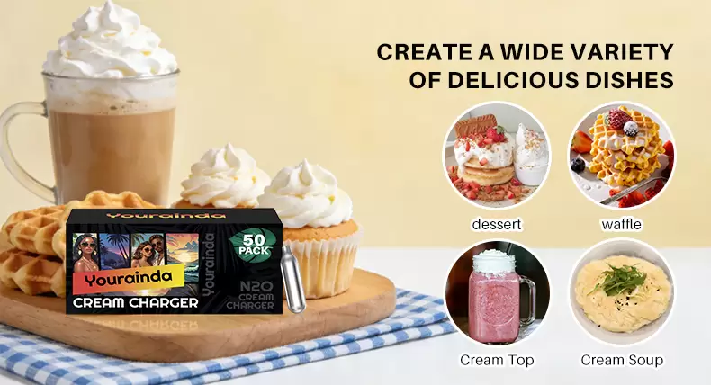 Transform your home desserts and beverages with YOURAINDA 8g Standard Food-Grade Whipped Cream Chargers. Whether you are a passionate home baker or a professional barista, our 50-pack bundle delivers precision and quality in every whip. Each cartridge is electronically weighed to contain exactly 8 grams of culinary-grade E942 Nitrous Oxide, capable of turning just 0.5 liters of heavy cream into 1.5 liters of fluffy, delicious whipped cream. Key Features: Premium Zinc Coating: Specially treated with a zinc chrome coating to prevent the top of the charger from rusting due to wet kitchen environments, ensuring longevity and hygiene. Zero Duds, Zero Leaks: Utilizing a proprietary cleaning and sealing method, we guarantee no gas leakage, no duds, and a pure taste with no chemical residue. High-Pressure Safety: With a water capacity of 17cc, each 100% recyclable steel cartridge holds an inside pressure of 5.5 Mpa and is designed to withstand a bursting pressure of 54-56 Mpa. 100% Universal Fit: Standardized dimensions (18.5mm x 65mm) mean these chargers easily drop into all standard 8g whipped cream dispensers and whippers on the market.